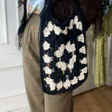 Monochrome Granny Square Shoulder Bag