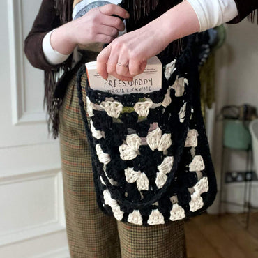 Monochrome Granny Square Shoulder Bag