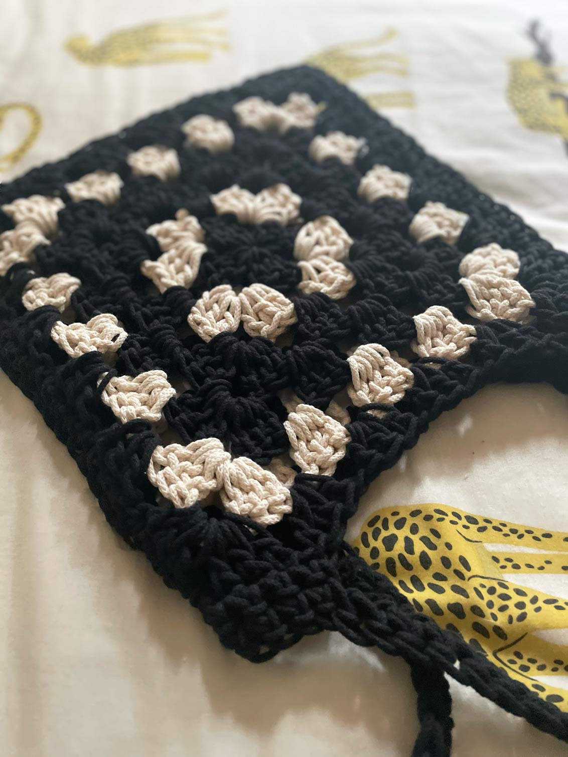 Monochrome Granny Square Shoulder Bag