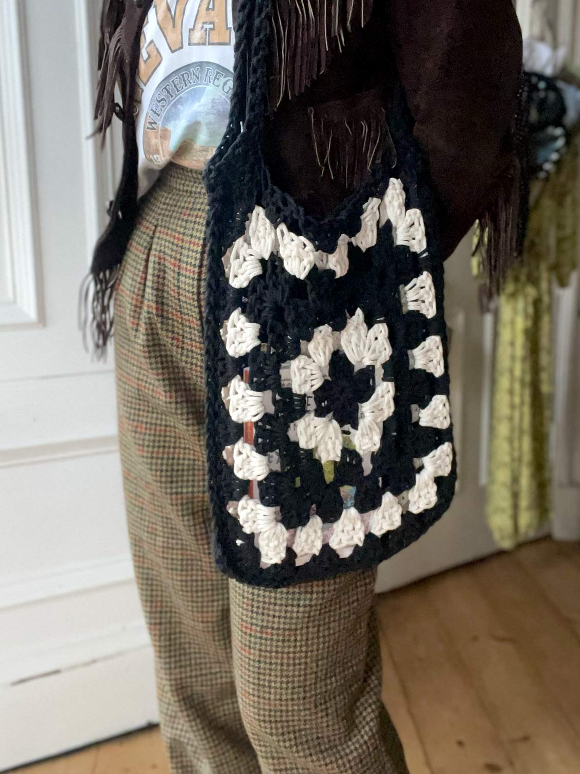 Monochrome Granny Square Shoulder Bag