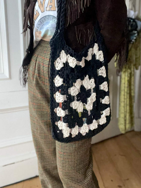 Monochrome Granny Square Shoulder Bag