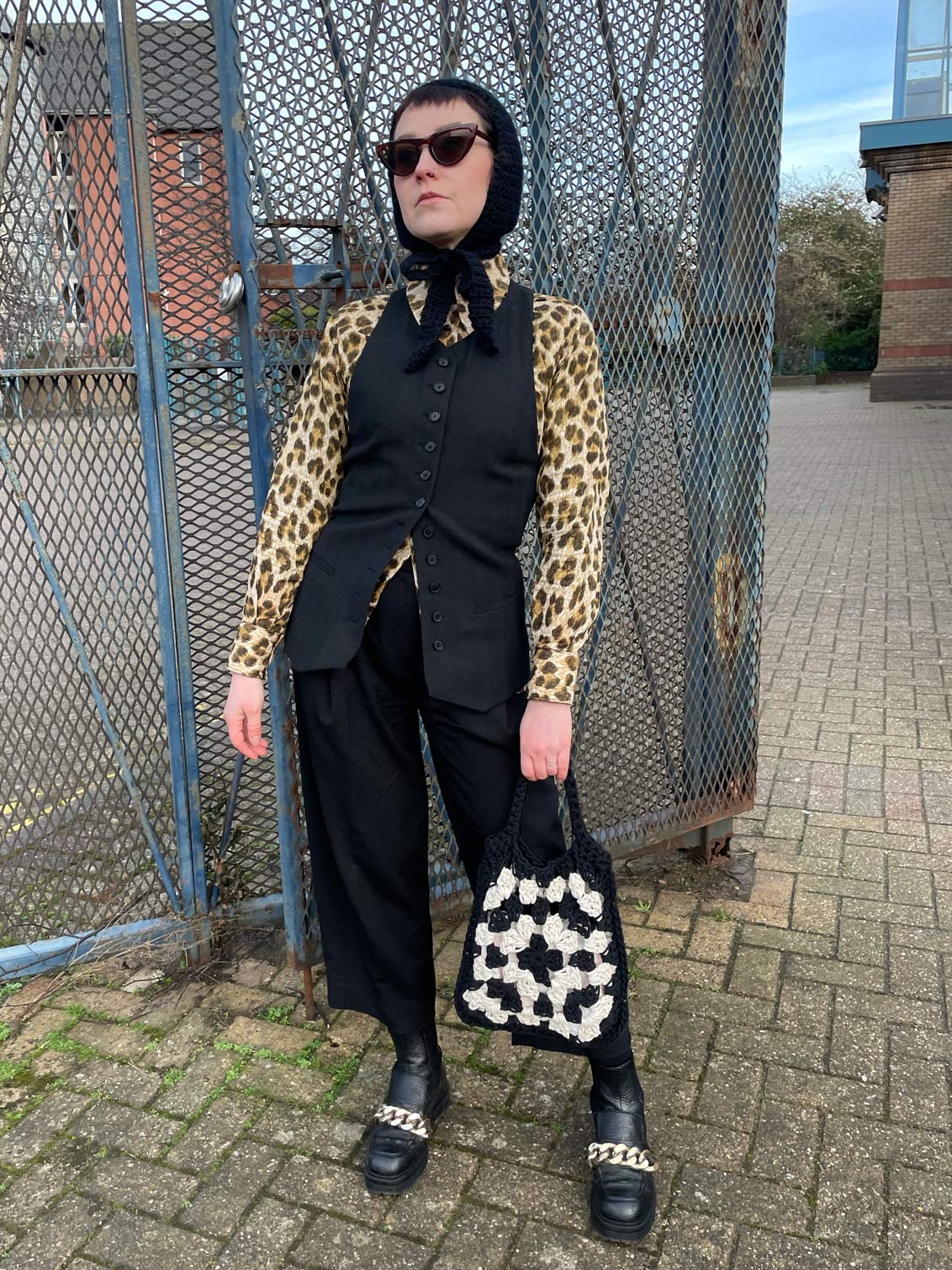 Monochrome granny Square Handbag