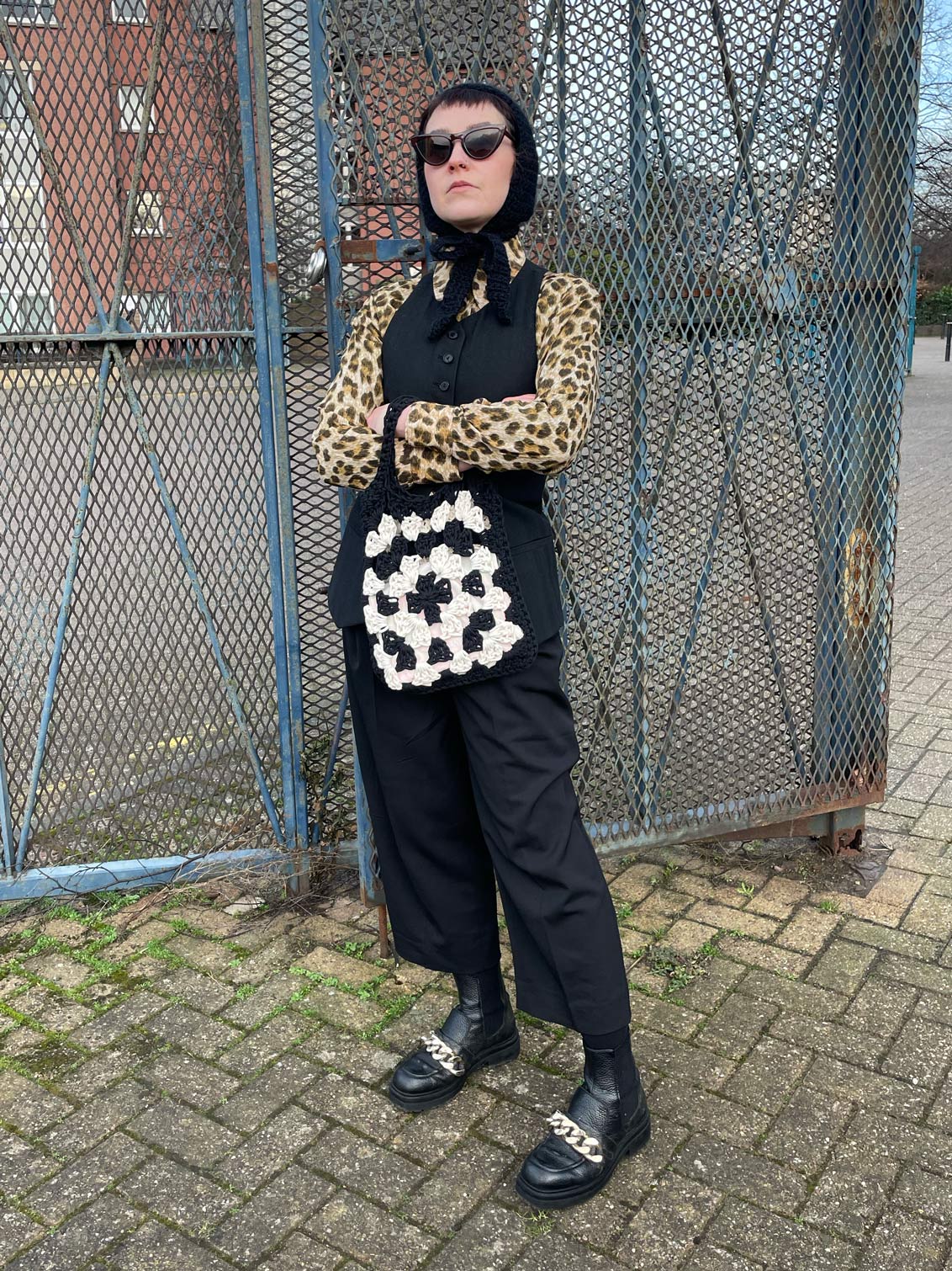 Monochrome granny Square Handbag